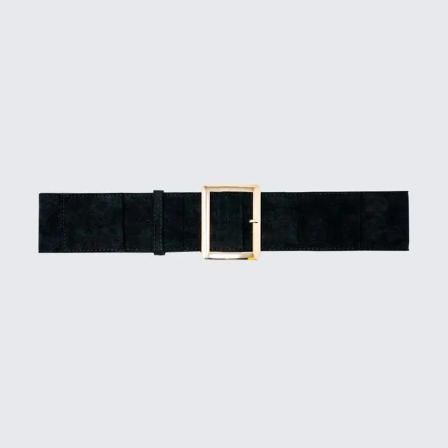 BLACK SUEDE BELT WITH SQUARE BUCKLE