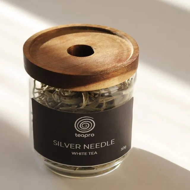 SUPREME SILVER NEEDLE WHITE TEA | in glass jar