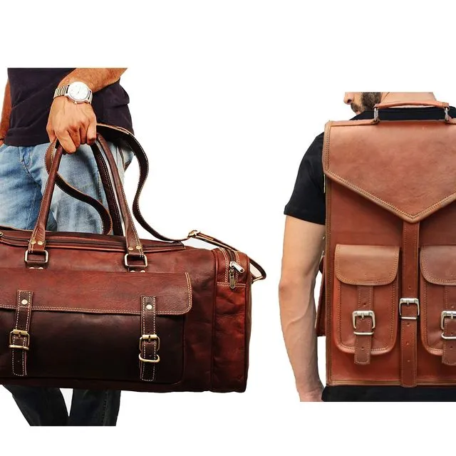 Combo Of 2 , Leather Weekend Bag And Leather Laptop Backpack