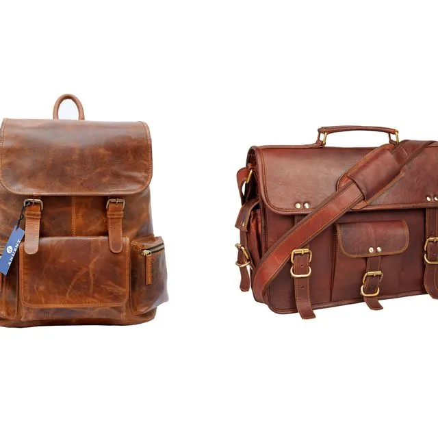 Combo Of 2, Buffalo Leather Backpack And Small laptop Bag.