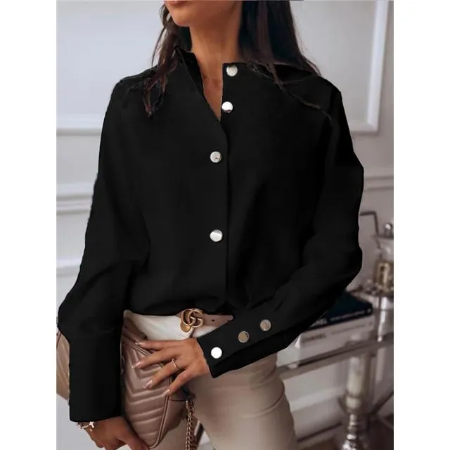 Stand-Up Collar Solid Color Shirt-BLACK
