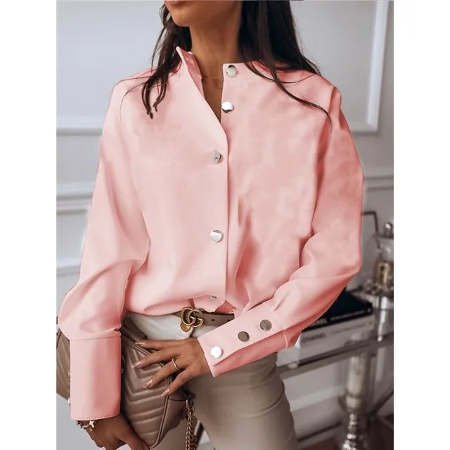 Stand-Up Collar Solid Color Shirt-PINK
