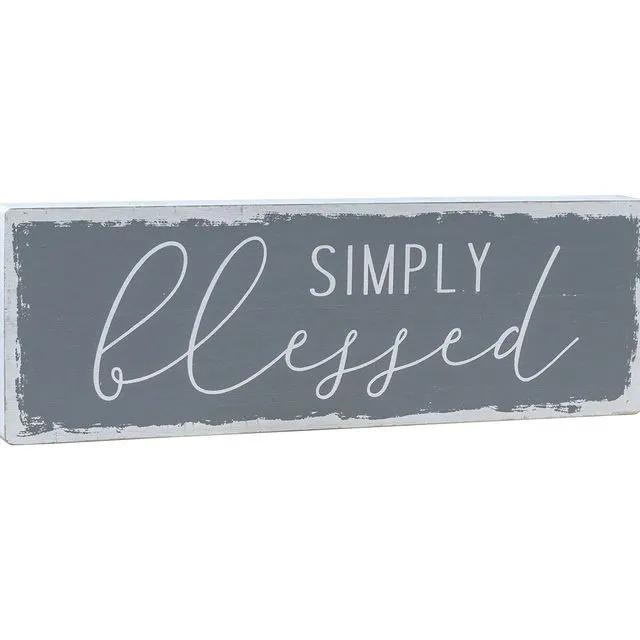 Simply Blessed Script Wooden Box Sign, Gray White