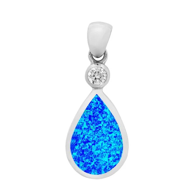 Absolutely Stunning Blue Opal and Crystal Teardrop Pendant