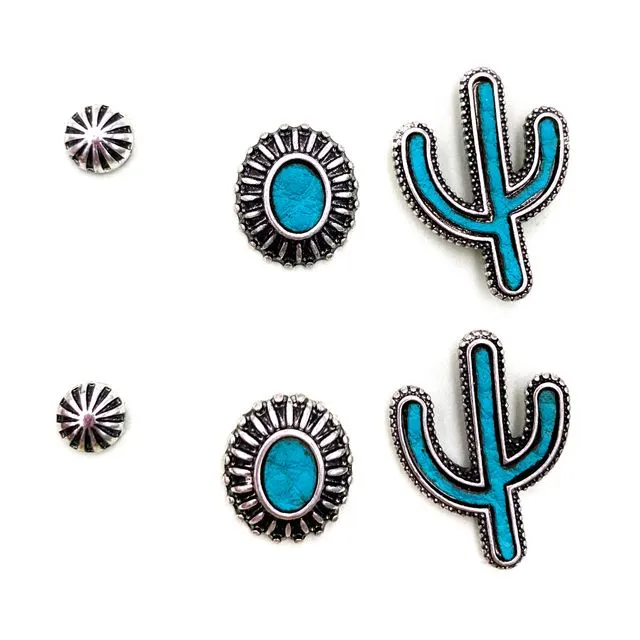 Western Stud Cactus Three Piece Earrings