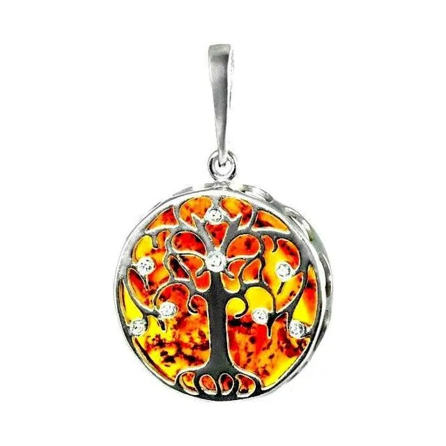 Absolutely Stunning Amber Crystal Tree of Life Pendant