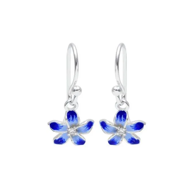 Beautiful 925 Silver Blue & White Flower Earrings