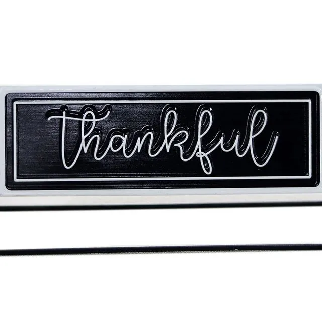 Thankful/Grateful Turnable Metal Tabletop Decor, Black/White