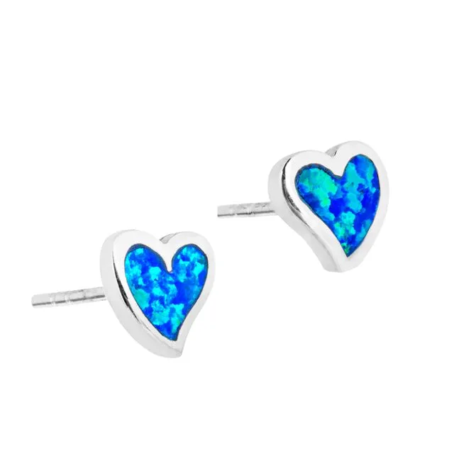 Beautiful Offset Blue Opal Heart Studs