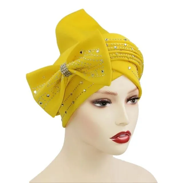 Auto Gele Nigerian African Head Wraps African Women Fashion Wedding Headwear Plain Handmade Muslim Turban Bonnet - Yellow