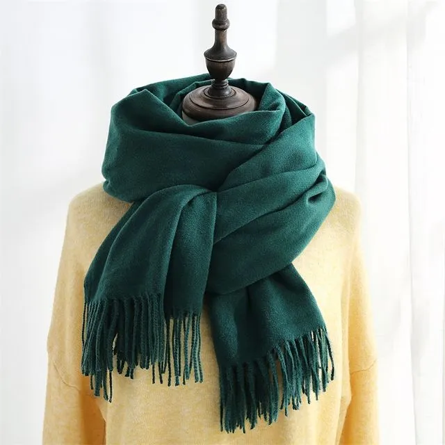 Imitated Cashmere Solid Color Tasseled Shawl Scarf-COLOR G