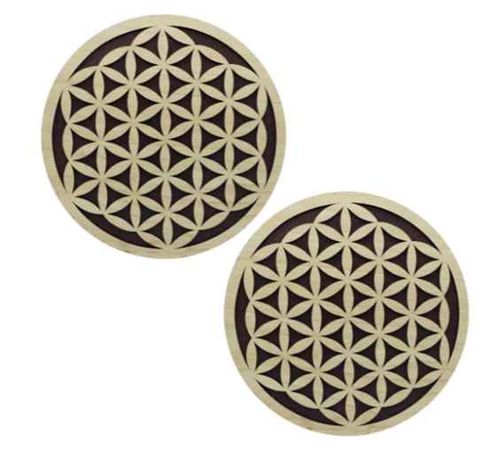 Wooden Grid Double Layer Flower of Life 25cm Set Of 2 un