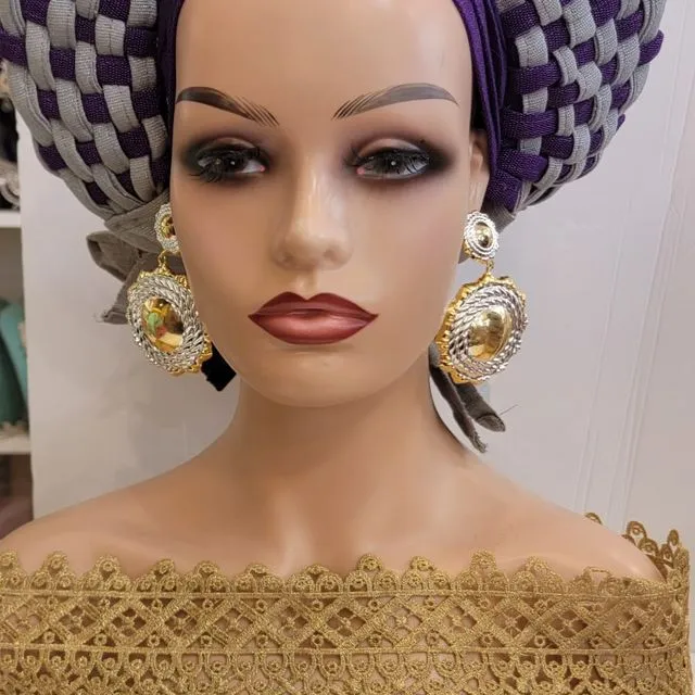 Auto Gele Nigerian African Head Wraps African Women Fashion Wedding Headwear Plain Handmade Muslim Turban Bonnet - White Purple