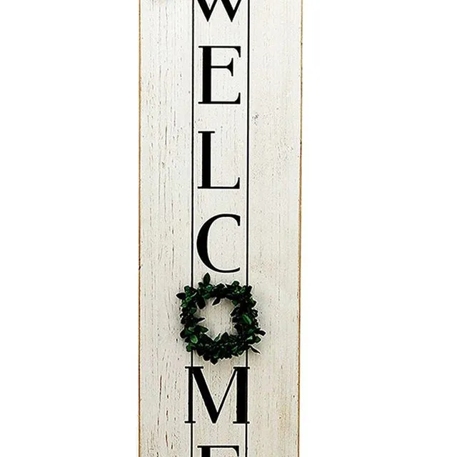 Vertical Wooden Welcome Sign Plaque with Wreath,31" Tall
