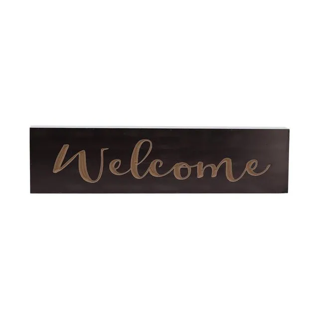 Vintage Welcome Wood Wall Plaque, Farmhouse Style, Mocca