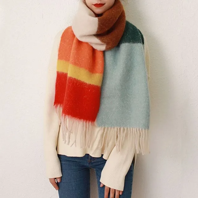 Thick Color Block Tassel Scarf-COLOR A