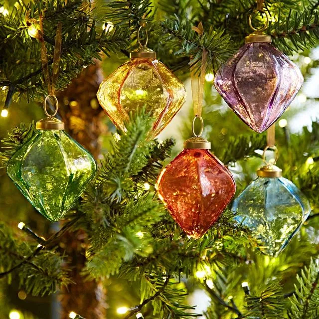 Coloured Recycled Glass Diamond Baubles