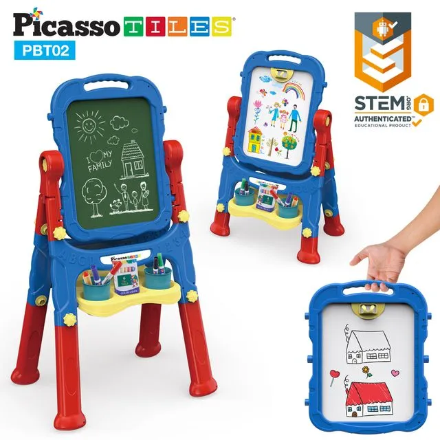 Picasso Tiles All-in-one Kids Art Easel Drawing Board, Chalkboard & Whiteboard With Art Accessories, PBT02