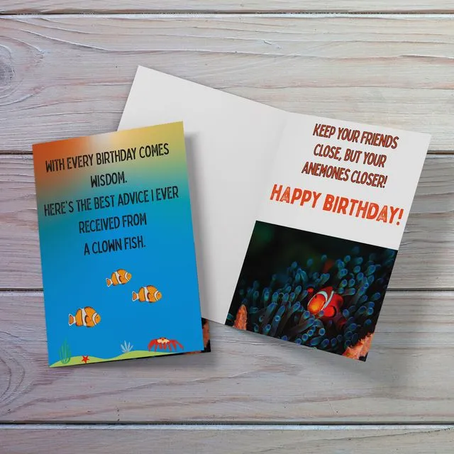 Cute Clownfish Birthday card is for kids or ocean lovers.