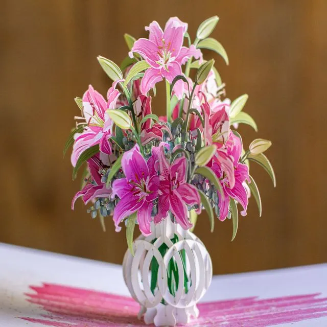 Vase of Lilies handmade pop up card