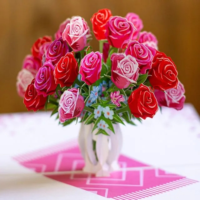 3D Vase of Roses Pop-Up greeting card, designed by Veterans!