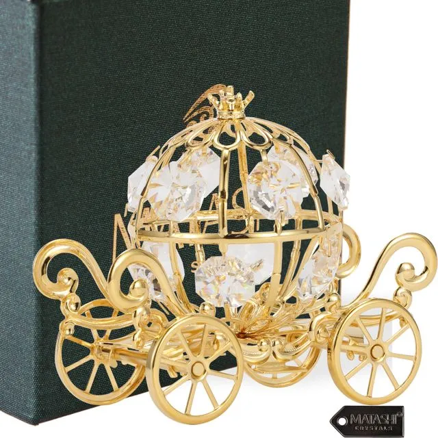 24K Gold Plated Crystal Studded Small Cinderella Pumpkin Coach Ornament by Matashi