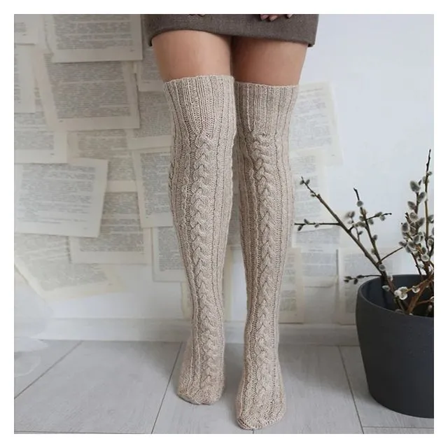 Casual Over The Knee Knitted Socks-COFFEE