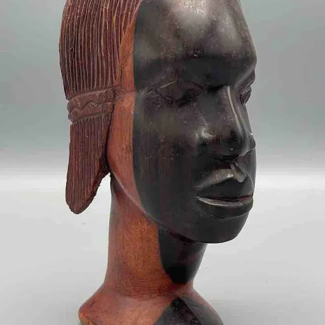 Ebony Carved Wood Fulani African Woman Head - Guinea
