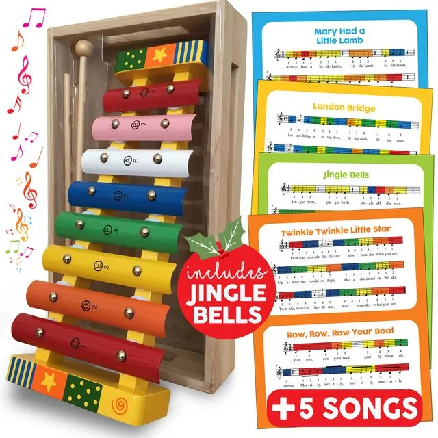 WOODEN MUSICAL XYLOPHONE WITH SONG SHEETS