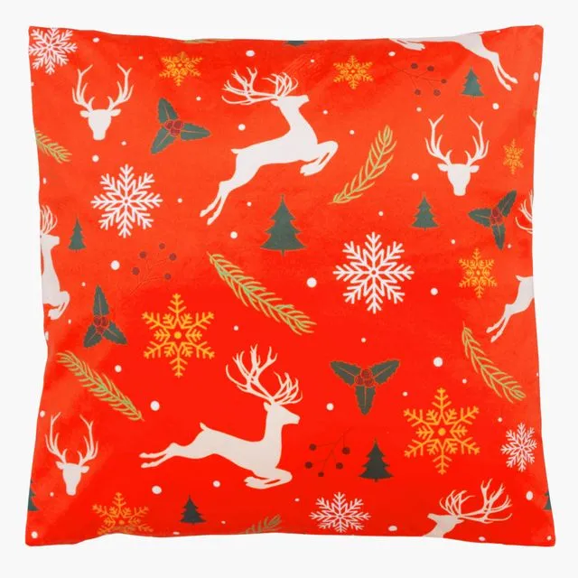Velvet Christmas Cushion Cover - Multicolour Red