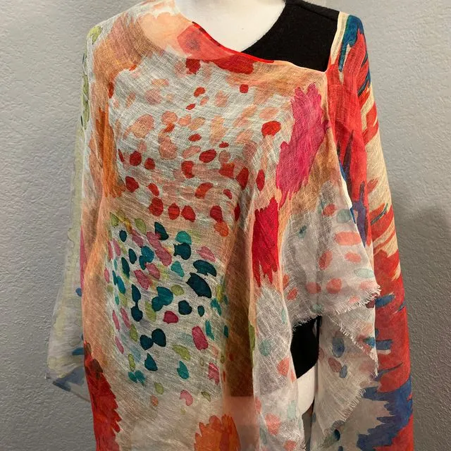 732/B Linen Poncho/Cape in Abstract Watercolor Patterns