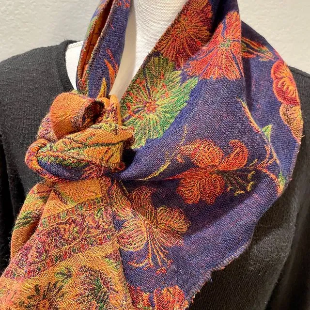508/Royal Blue Paisley Neck scarf in Boiled Wool