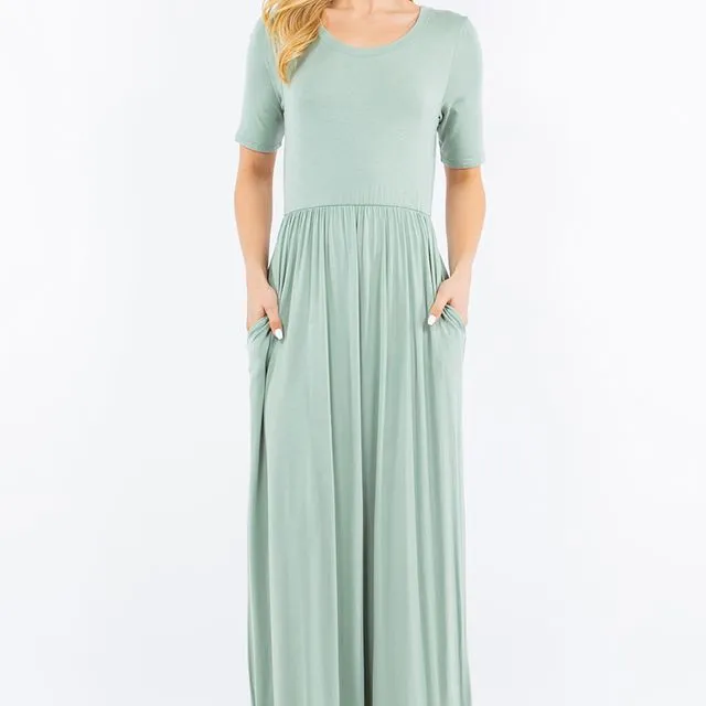 PLUS SIZE SAGE MAXI DRESS WITH POCKETS -PACK OF 6 -CD43411T-PL