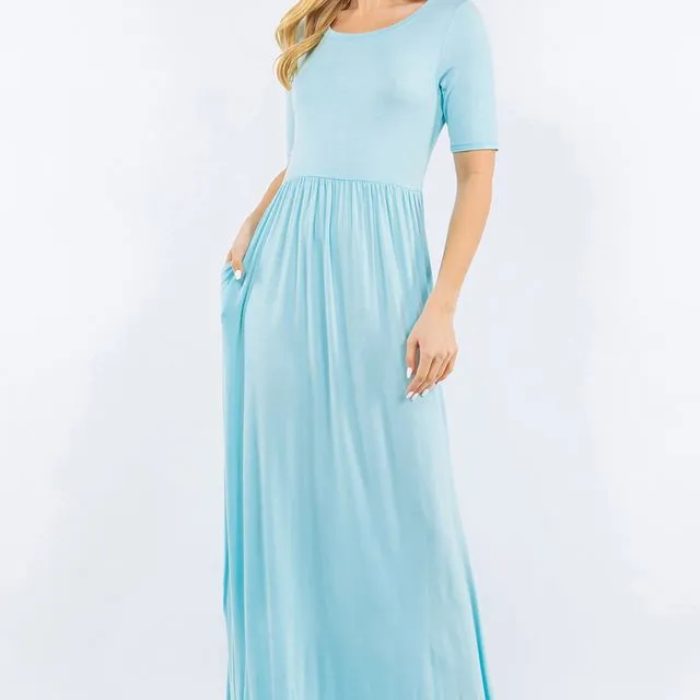 PLUS SIZE AZURE MAXI DRESS WITH POCKETS -PACK OF 6 -CD43411T-PL