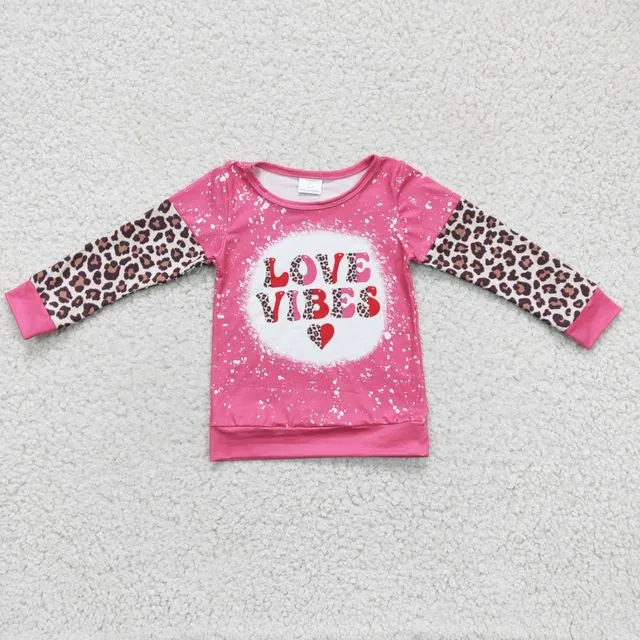 Pink Leopard Kids Long Sleeve Baby Girls Valentine Tops