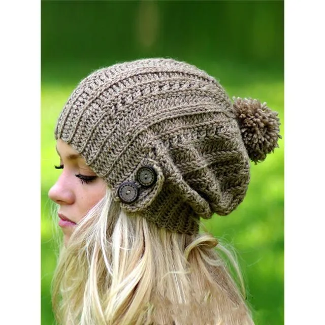 Woolen Button Knitted Hat