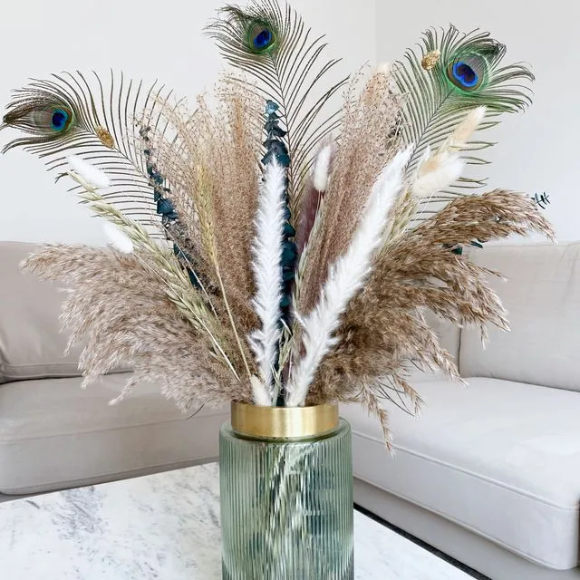 Eucalyptus Dried Flowers Bouquet | Pampas & Peacock Feathers