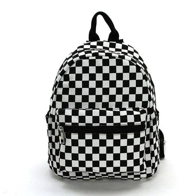 Checker Print Mini Backpack in Canvas Material