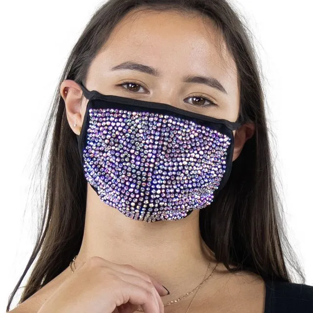 Rhinestone Face Mask in Polyester Material - White