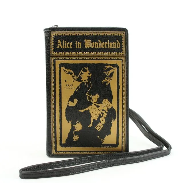 Alice in Wonderland Book Clutch Cross Body Bag in Vinyl - Black