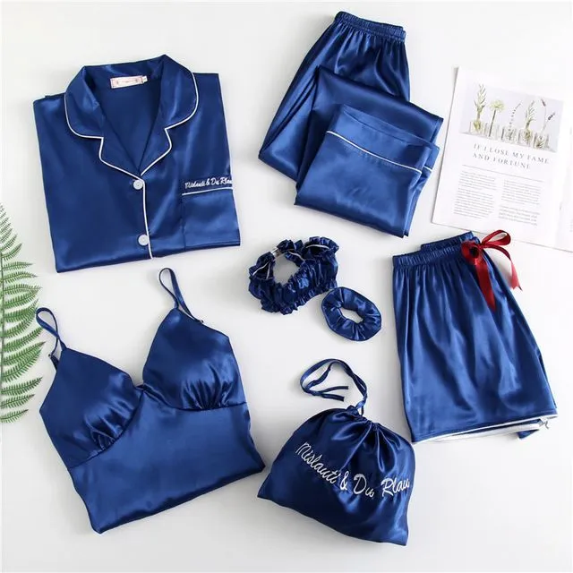 NATOREAL 7-piece silk pyjama set（Blue）