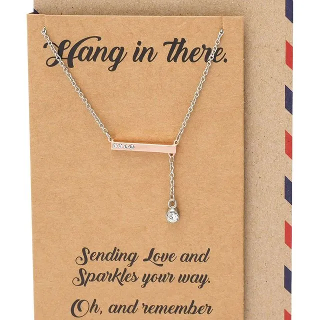 Alona Crystal Hangs in Bar Pendant Necklace Inspirational Jewelry Greeting Card