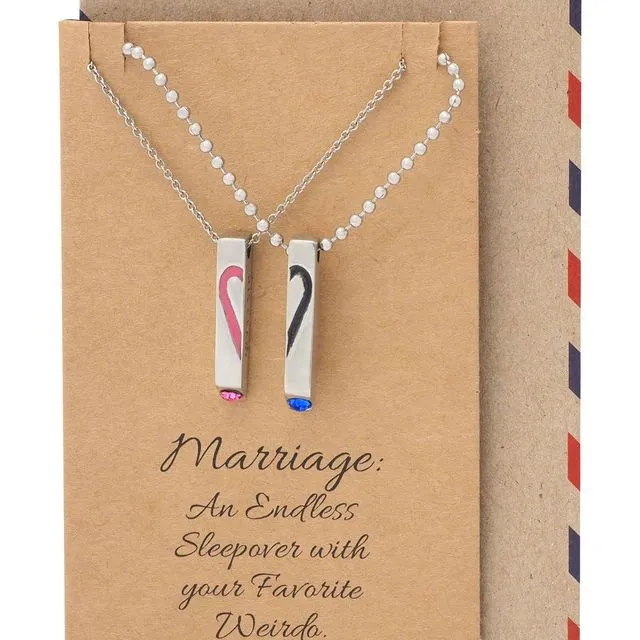 Mildred Couple Bar Pendants with Swarovski Crystals, Set of 2 with His Crazy and Her Weirdo Inscription with Greeting Card