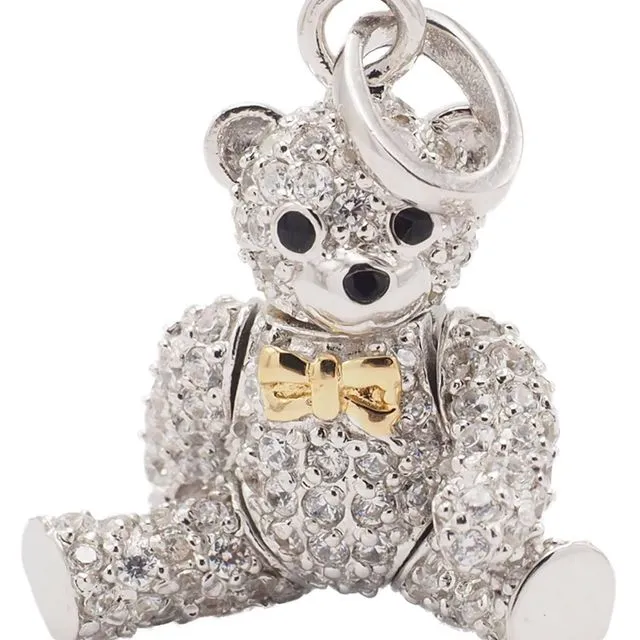 Sprinkles Mama Bear Necklace, Momma Teddy Pendant with Crystals - Silver