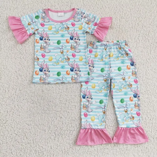 Stripes Easter Egg Kids Girls Blue Pajamas Outfit