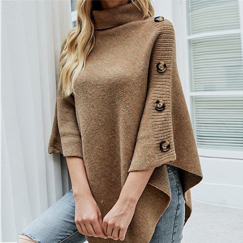 Solid Color Turtleneck Poncho Sweater-3 colors
