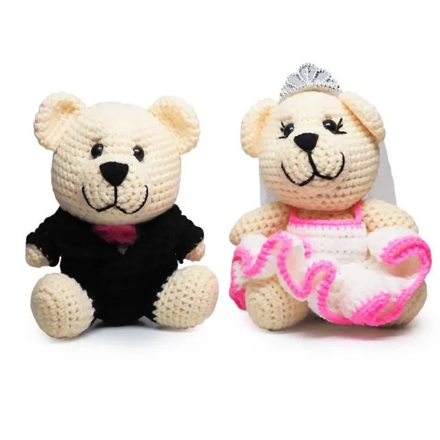 Mr. & Mrs. Bearly Weds Crochet Teddy Bears, Handmade Crochet Dolls
