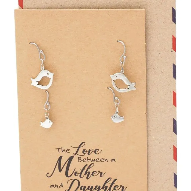 Rhyza Mother And Daughter Earrings, Gifts for Mom Bird Earrings Set For 2 With Greeting Card