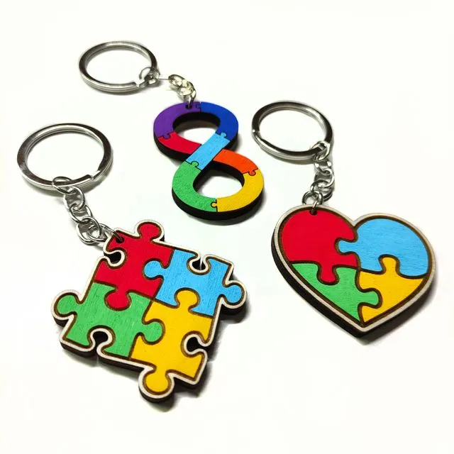 Wooden Autism Keyring, Neurodiversity Symbol Keychain, Autistic Pride, Autism Spectrum, Autism Awareness, Gift for Mom