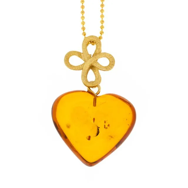 Yellow Gold Plated and Amber Knot Heart Necklace and Presentation Box
